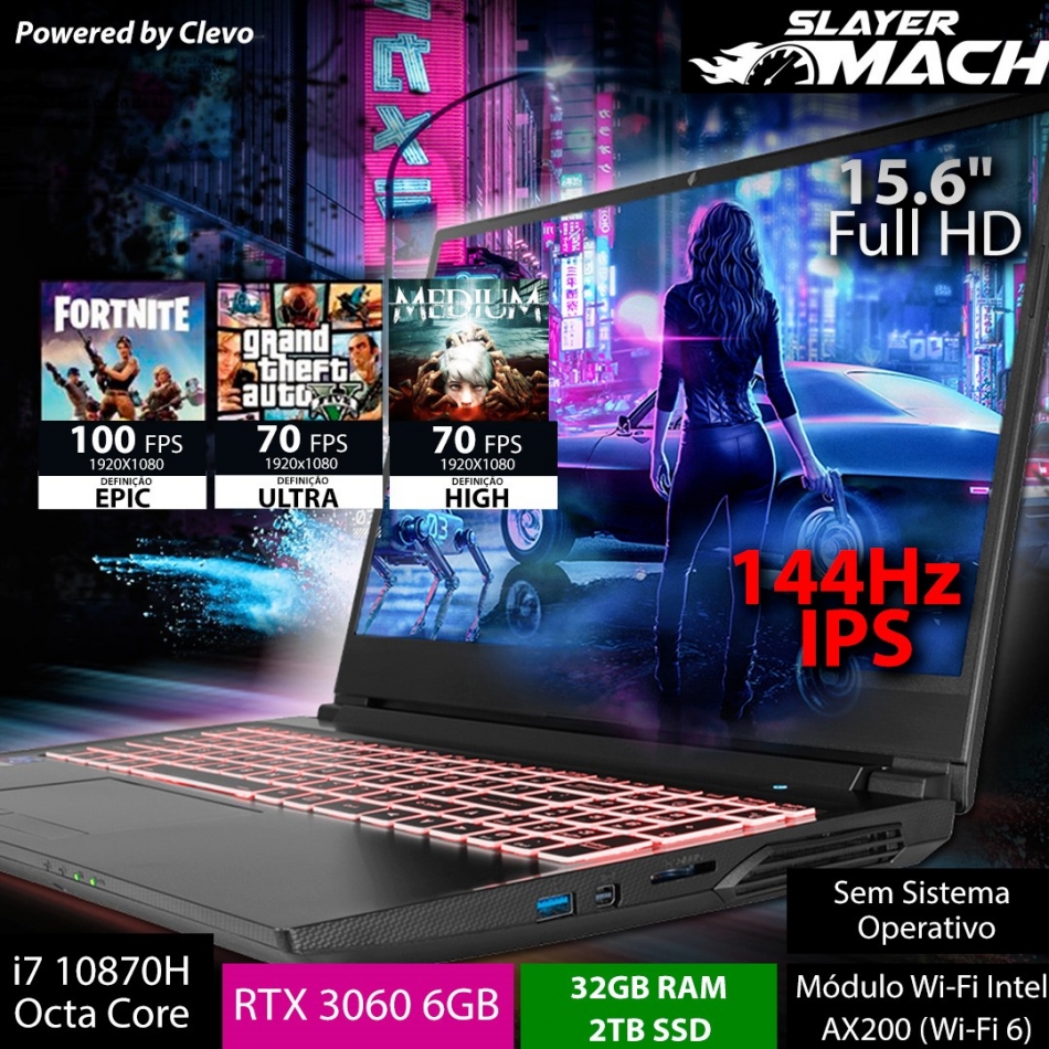 PORTÁTIL GAMING SLAYER MACH 3 - I7 10870H / RTX 3060 6GB / 32GB / 2TB SSD / 144HZ